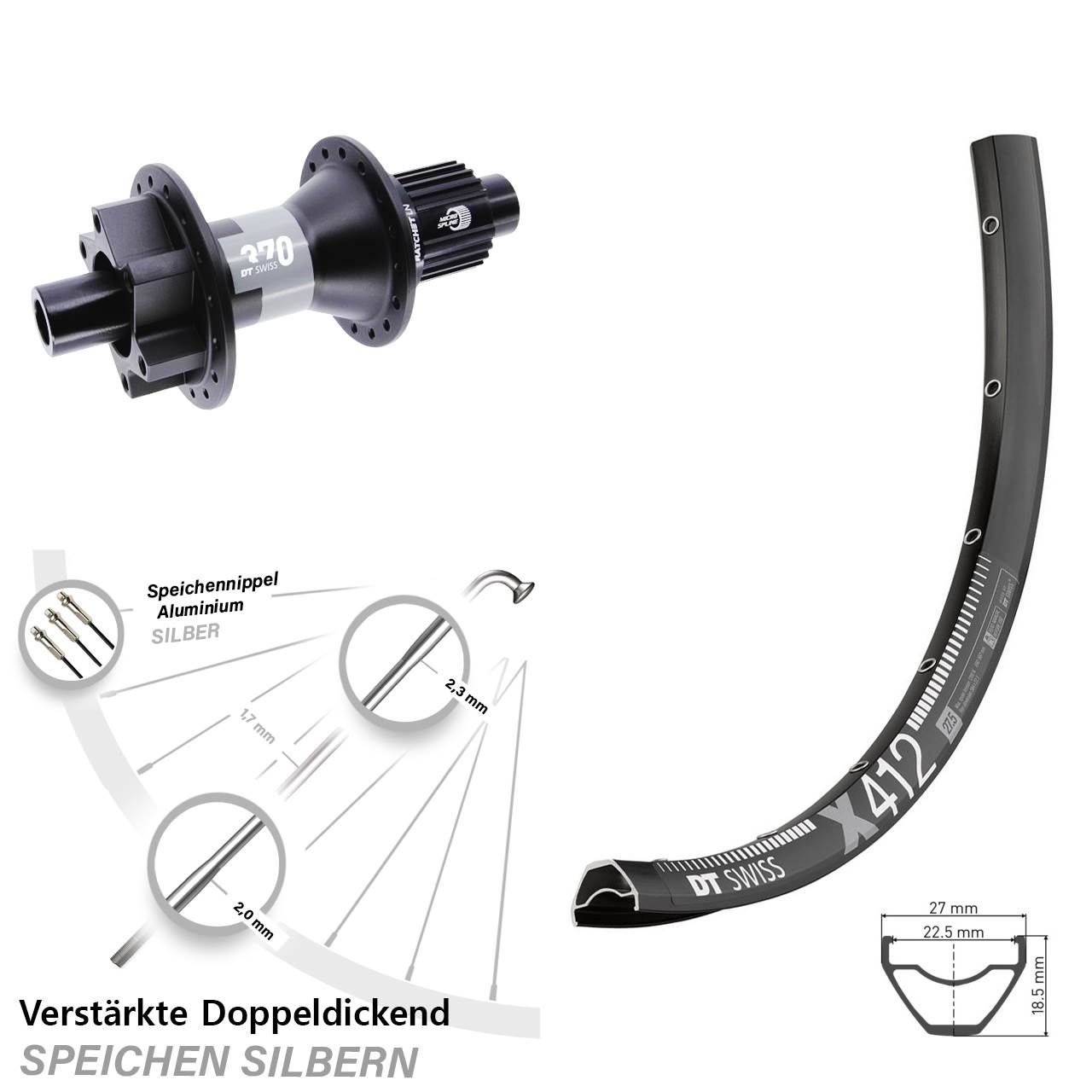 DT Swiss X 412-370 29 Zoll Hinterrad 6-Loch Disc 12x142 Micro Spline