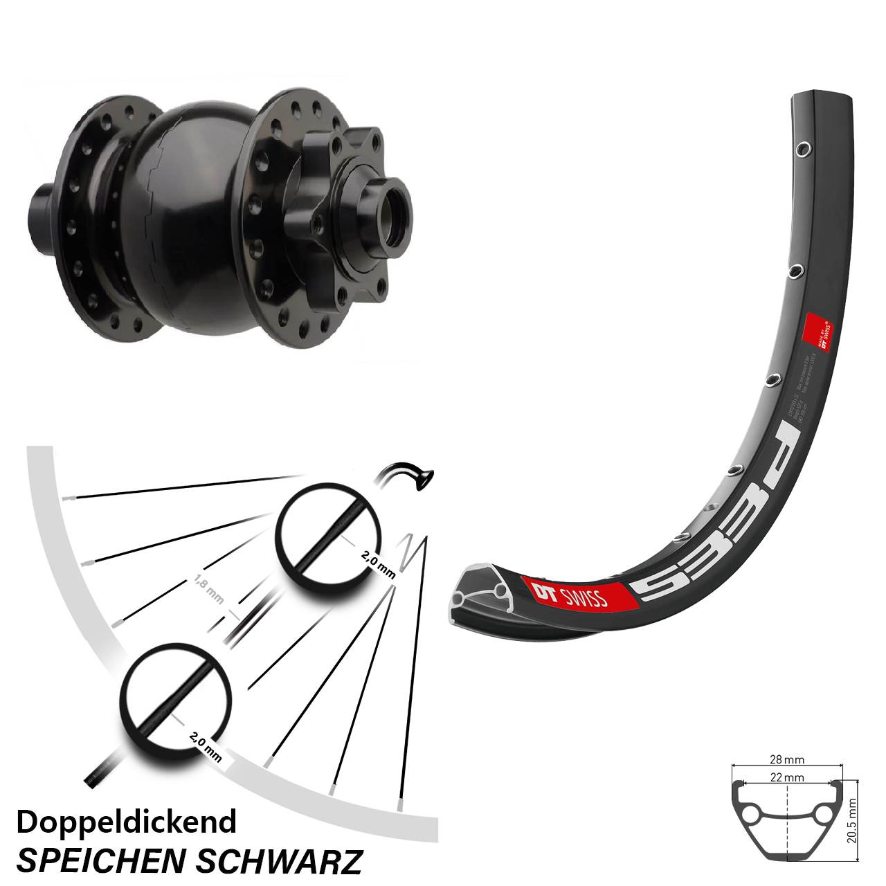 Boost Nabendynamovorderrad 6-Loch 15x110 29 Zoll DT Swiss 533d SON 28