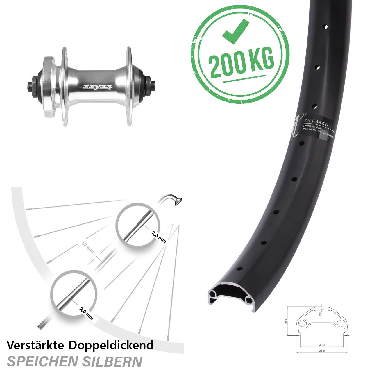 KX Cargo Formula DC21 20 Zoll Disc Vorderrad für Schnellspanner