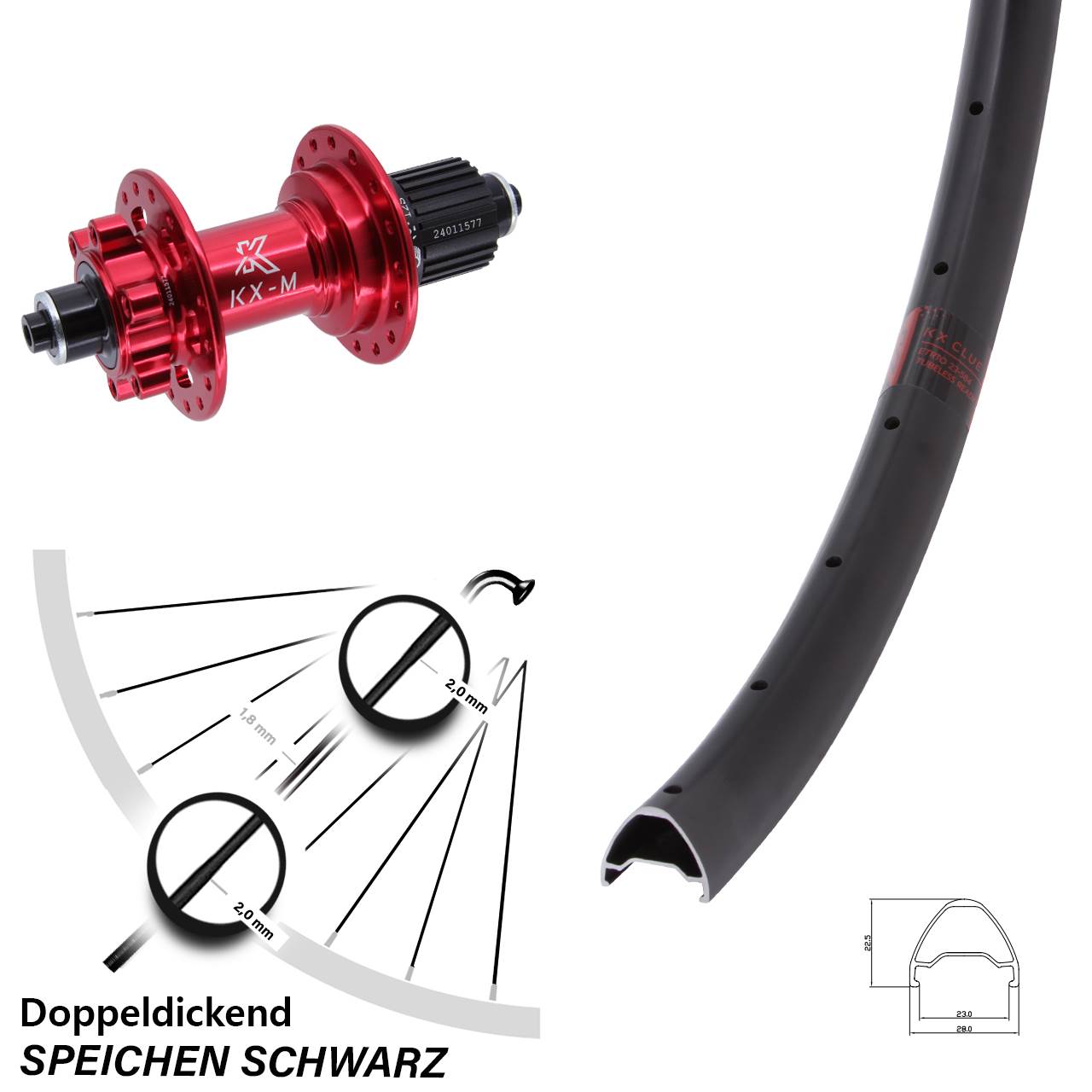 Hinterrad 6-Loch QR 27,5 Zoll KX-M Clue rot Shimano Micro Spline