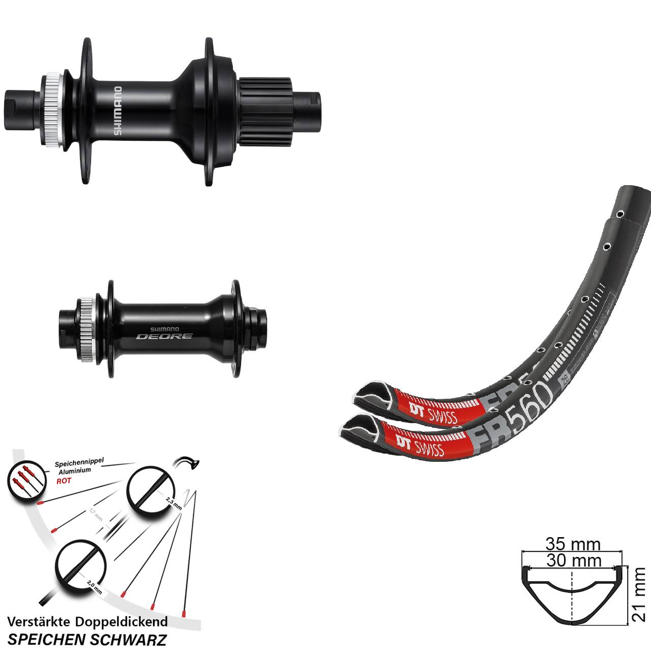 26 Zoll DT Swiss FR560 Shimano FH-MT510B HB-M6010-B Boost Laufradsatz Disc Micro Spline