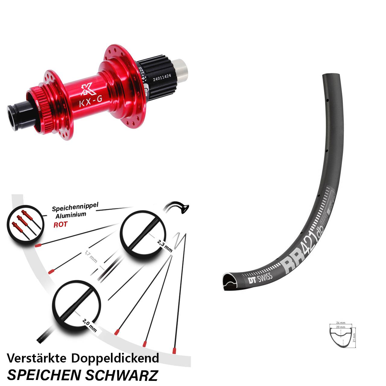Hinterrad Centerlock 28 Zoll DT Swiss RR421 KX-G rot Micro Spline 12x142