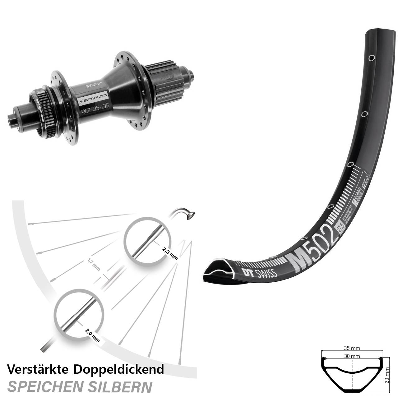 29 Zoll DT Swiss M502-370 Hybrid Disc Laufrad QR Micro Spline