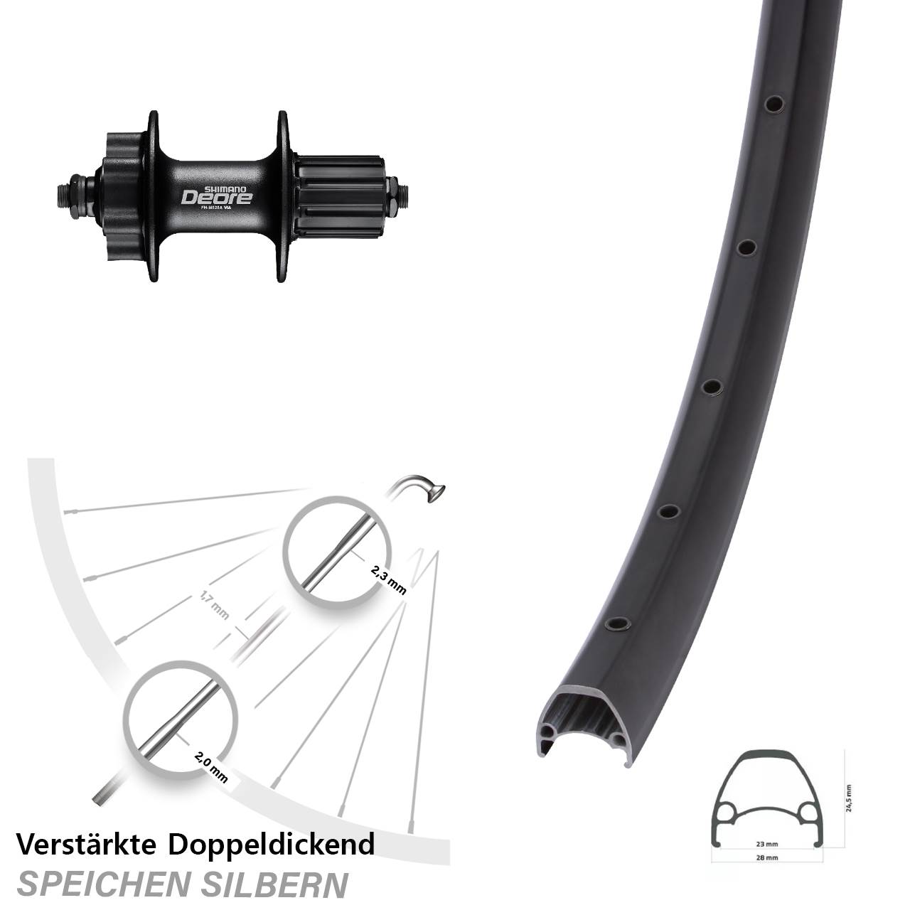 28-29 Zoll Ambrosio Sport Shimano FH-M525 6-Loch Hinterrad QR 8-11 fach