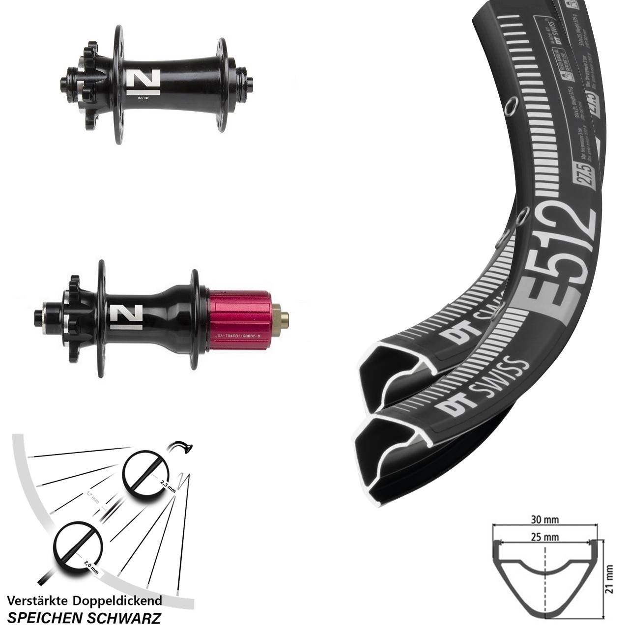 27,5 Zoll DT Swiss E 512 Novatec D791SB-D792SB Laufrad-Satz 6-Loch QR 8-12 fach HG