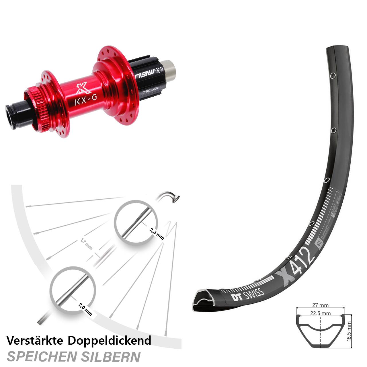 DT Swiss X412 KX-G rot 29 Zoll Disc Hinterrad 12x142 Campagnolo N3W