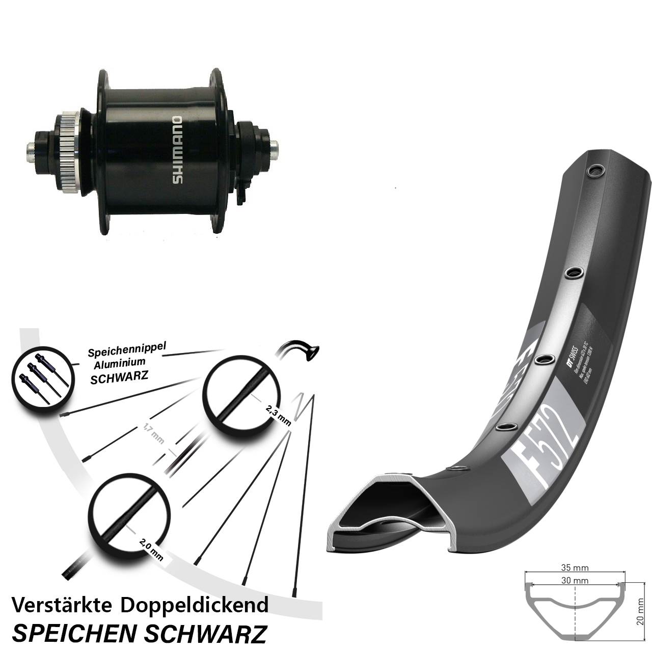 Disc Laufrad mit Nabendynamo QR 27,5 Zoll DT Swiss F572 Shimano DH-UR700