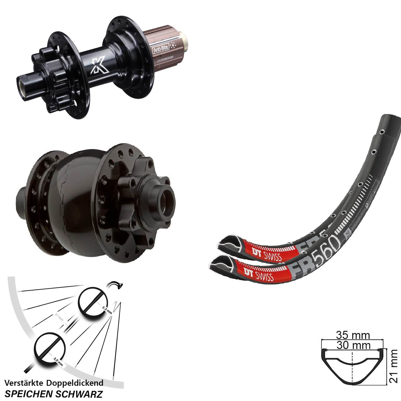 26 Zoll DT Swiss FR 560 KX-M SON 28 6-Loch Laufradsatz 15x100 12x142 8-12 fach HG