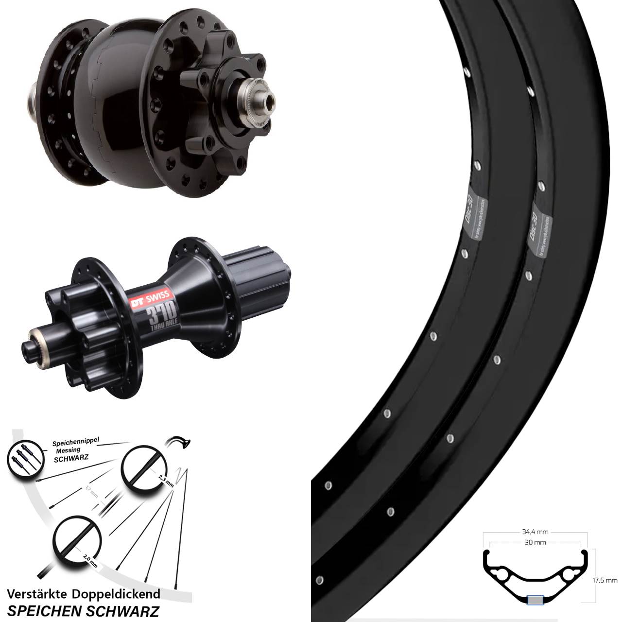Laufradsatz 6-Loch 29 Zoll Ryde Disc 30 DT Swiss 370 Hybrid SON 28 8-11 fach HG QR