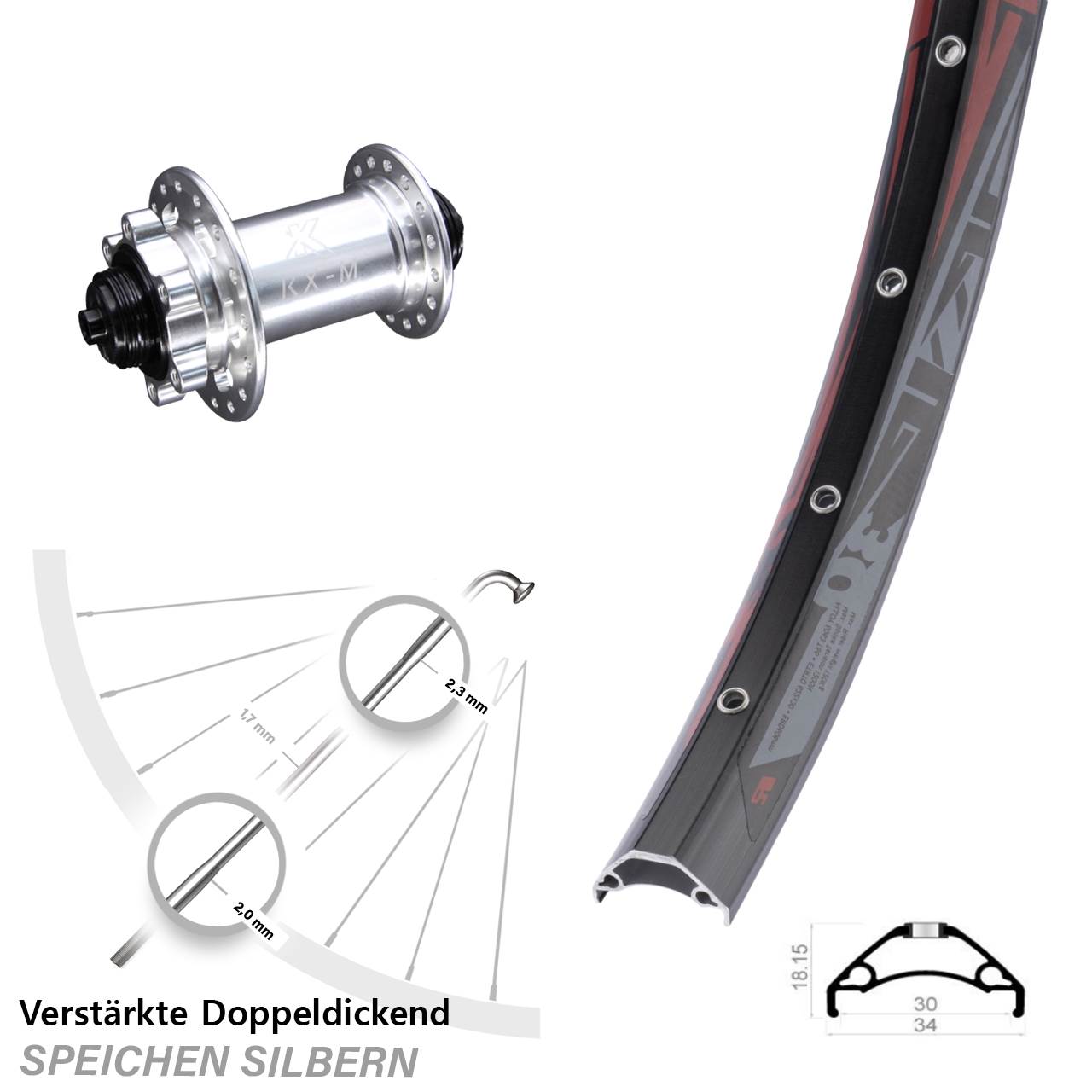 29 Zoll Rodi TRYP 30 KX-M Disc Vorderrad QR