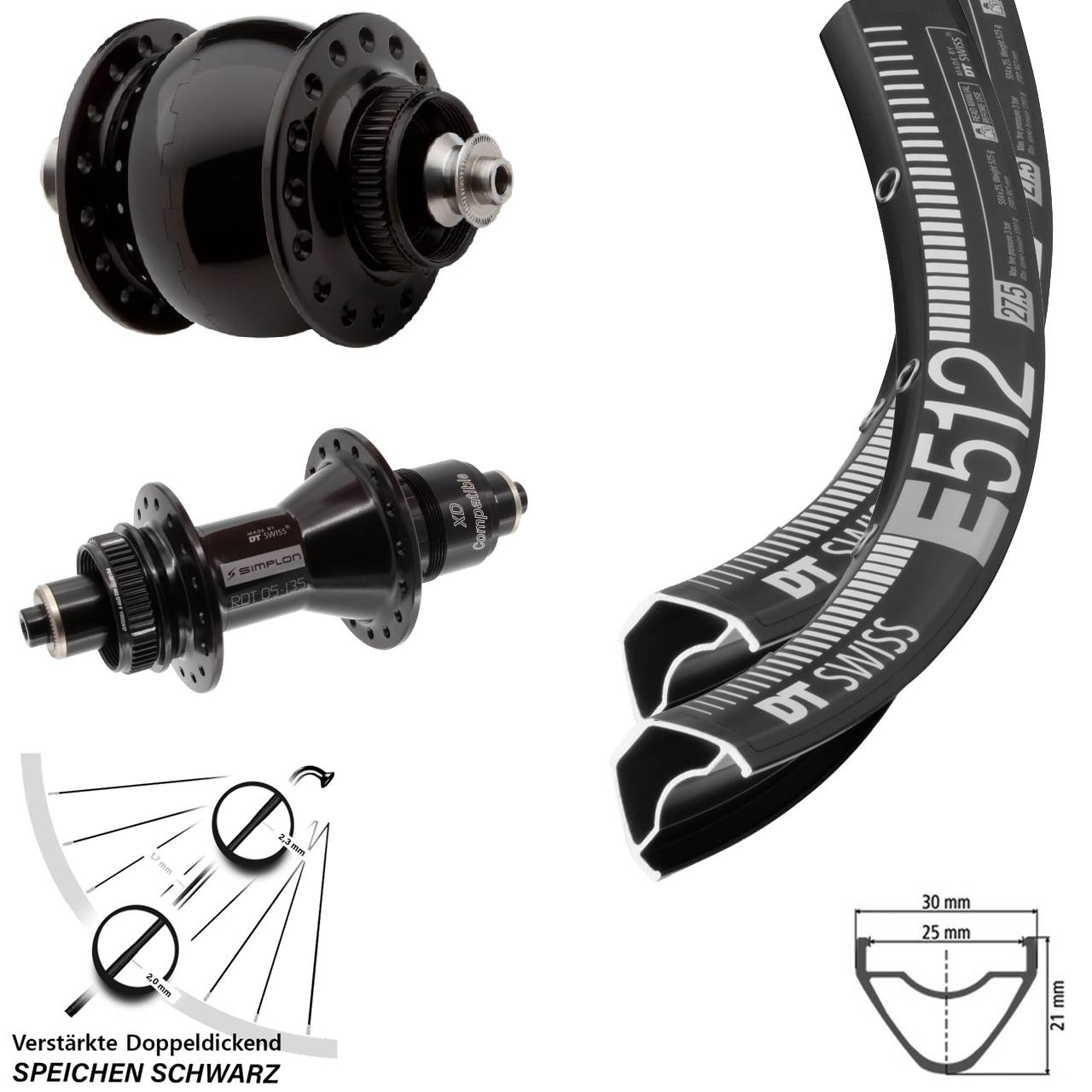 29 Zoll DT Swiss E 512-370 SON delux Laufradsatz Centerlock für Schnellspanner SRAM XD