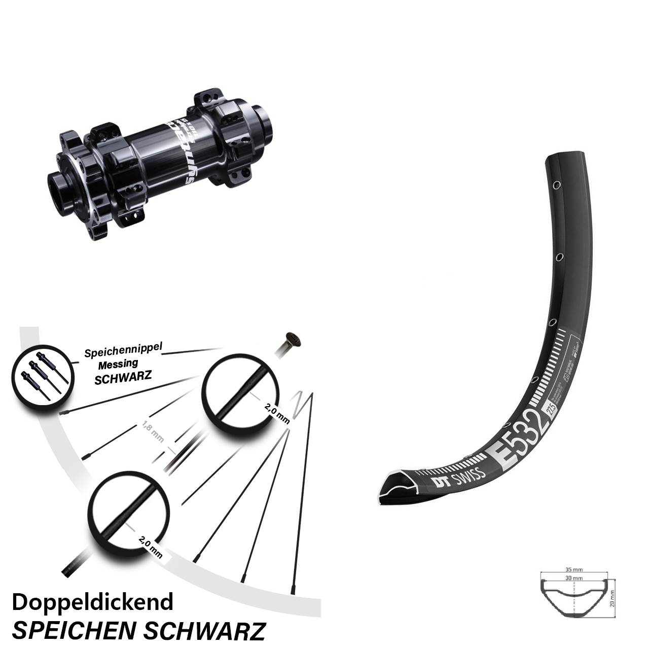 Syntace Boost 15x110 mm Straightpull DT Swiss E 532 Vorderrad 29 Zoll MTB Enduro 6-loch