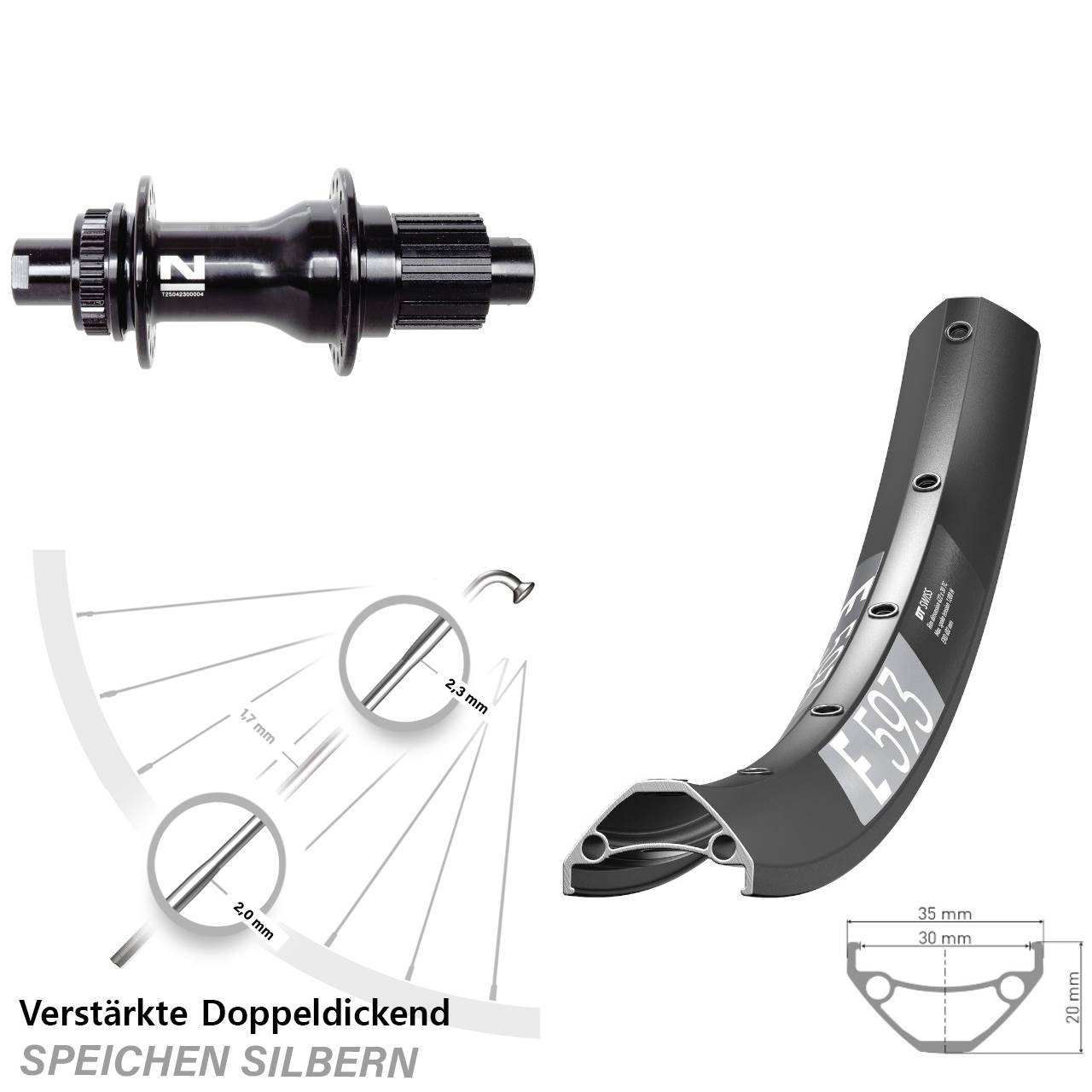 29 Zoll DT Swiss E 593 Novatec D792 Hinterrad Centerlock 12x142 Shimano Micro Spline
