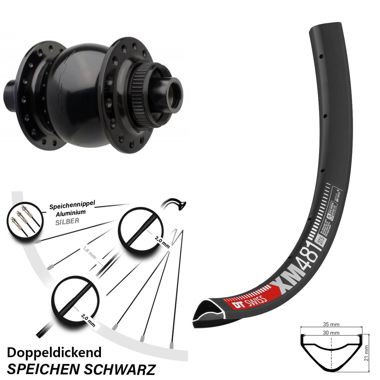 27,5 Zoll Nabendynamolaufrad DT Swiss XM 481 Centerlock SON 28 15x110 mm