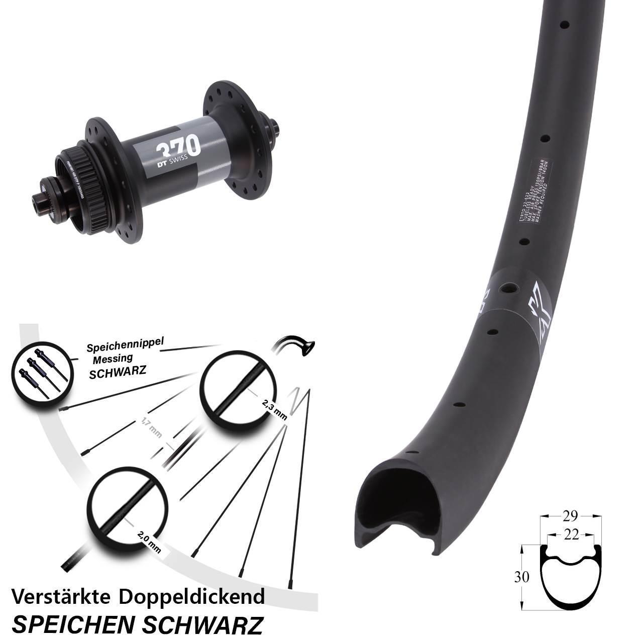 29 Zoll KX-RC Gravel Carbon DT Swiss 370 QR Centerlock Vorderrad für Schnellspanner