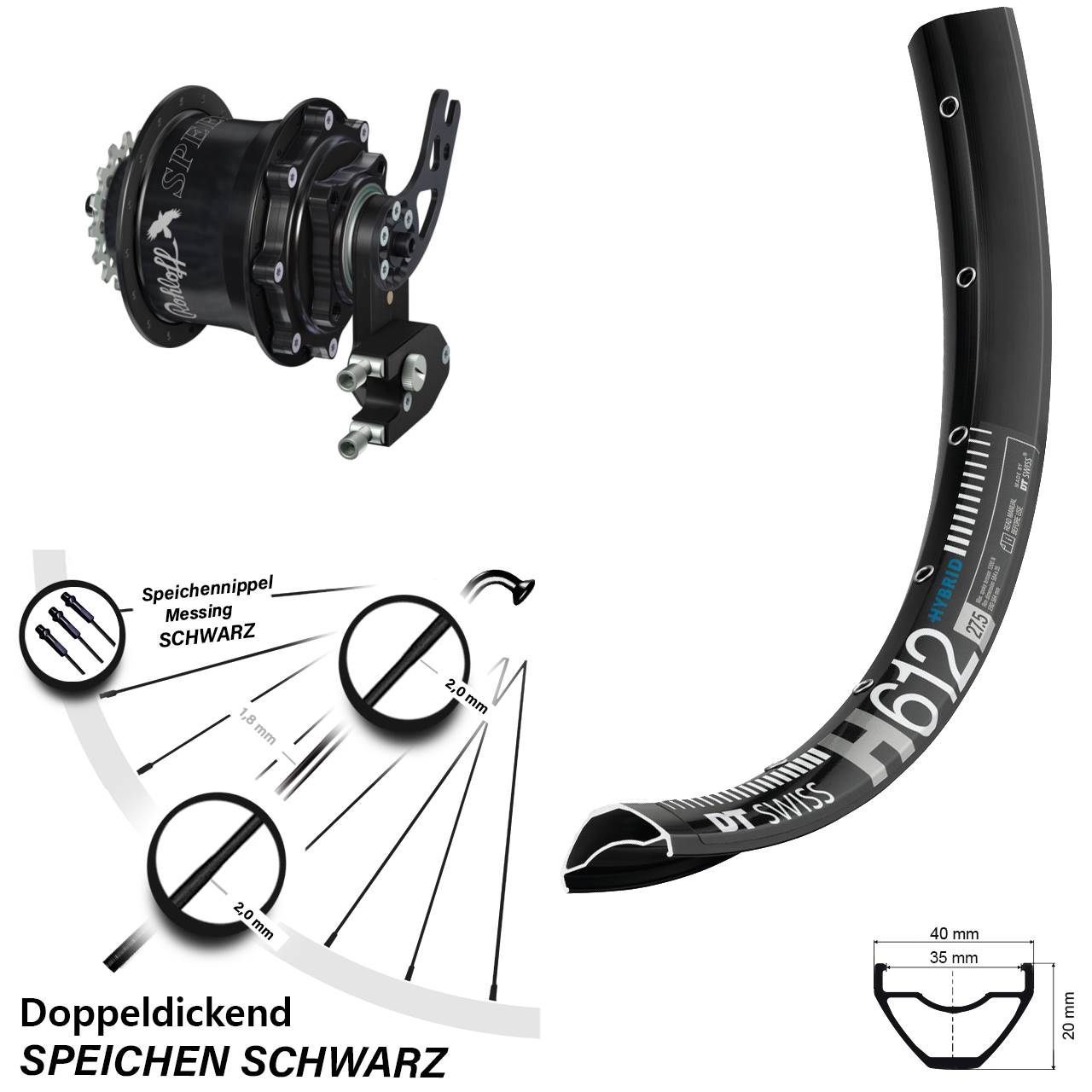 DT Swiss H 612 Rohloff Speedhub CC DB PM 27,5 Zoll Disc Hinterrrad
