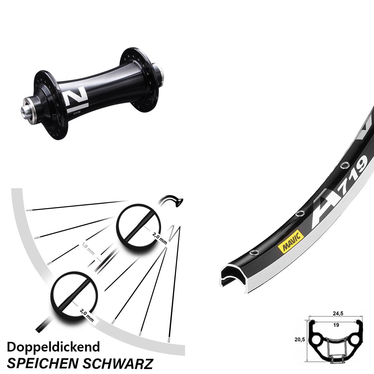 Vorderrad 28 Zoll Mavic A 719 Novatec