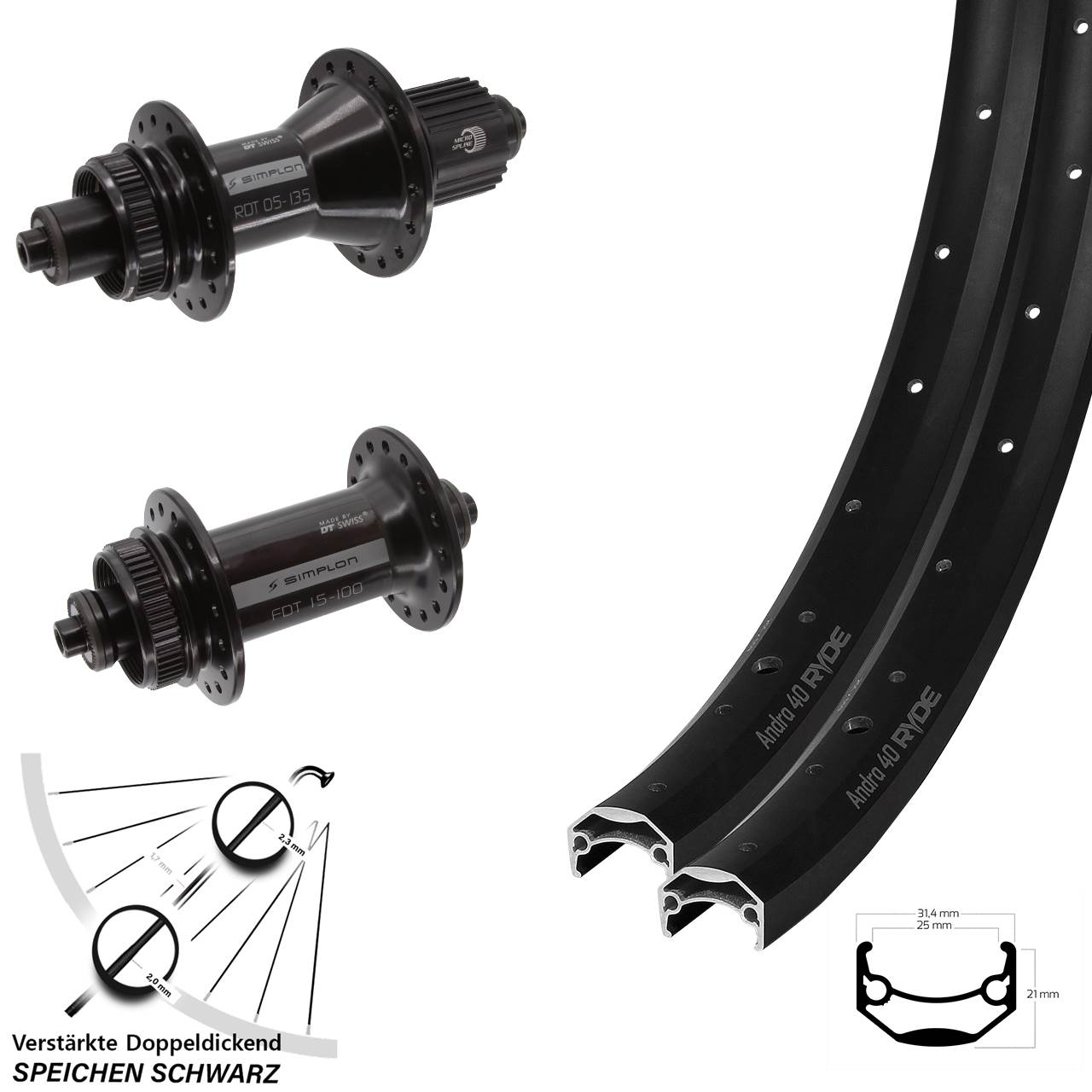 Disc Laufradsatz 27,5 Zoll Ryde Andra 40-370 DT Swiss 370 Hybrid Shimano Micro Spline für Schnellspanner
