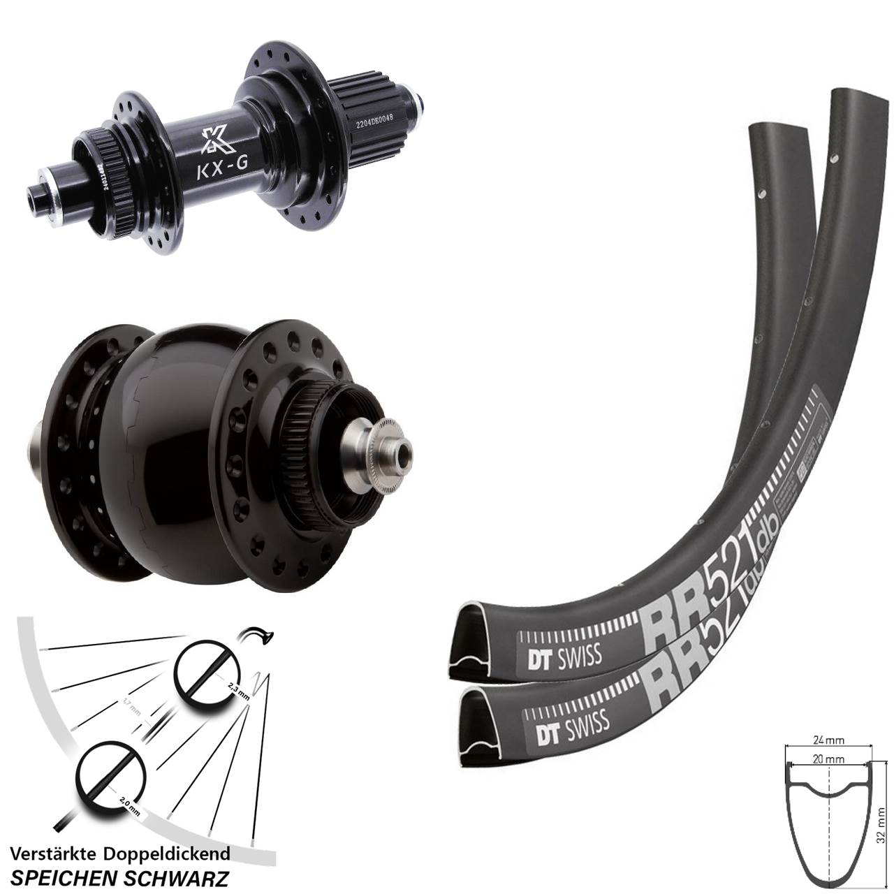DT Swiss RR521 KX-GS verstärkt SON 28 Zoll Laufradsatz Centerlock QR Micro Spline