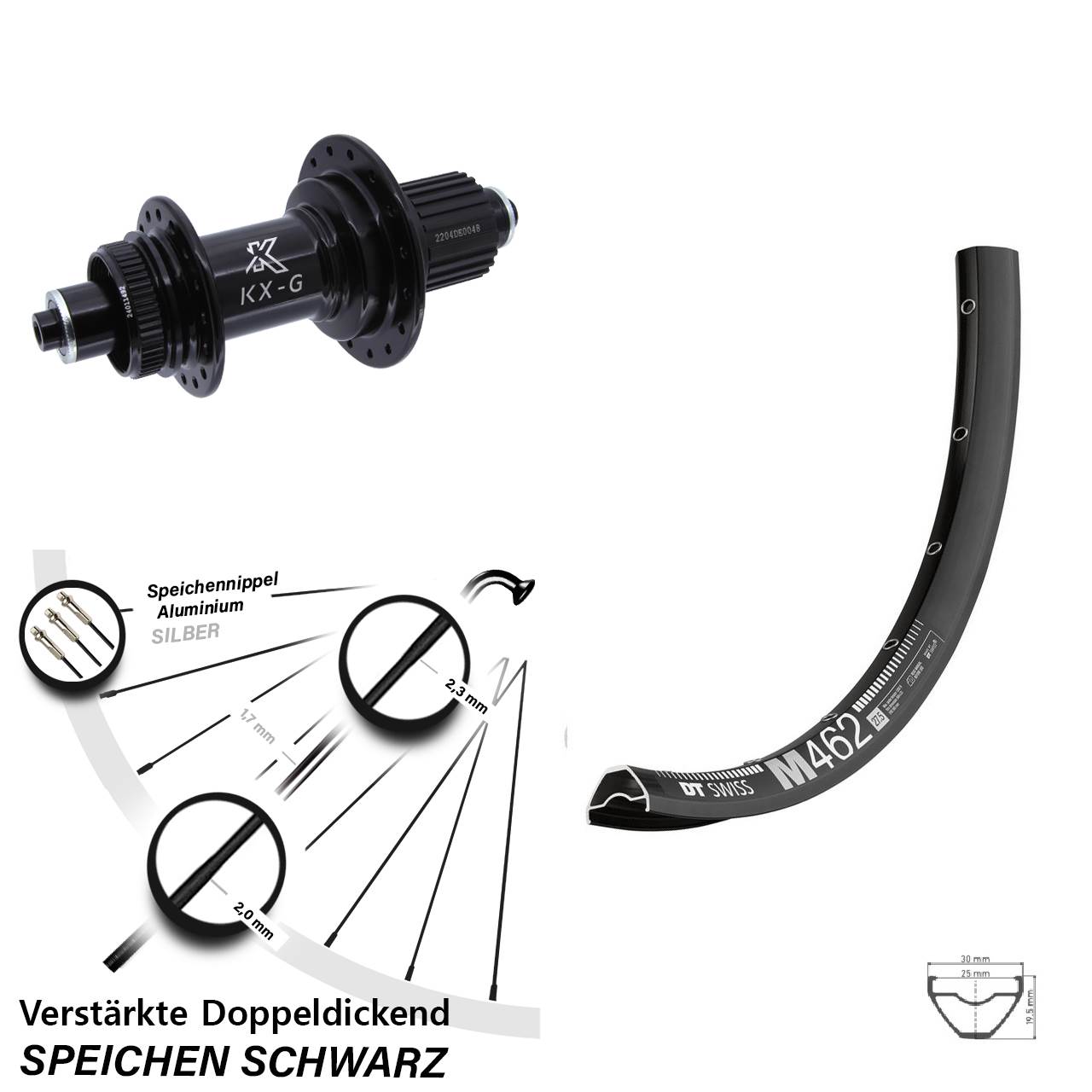 Disc Laufrad 650B DT Swiss M 462 KX-GS verstärkt Micro Spline für Schnellspanner