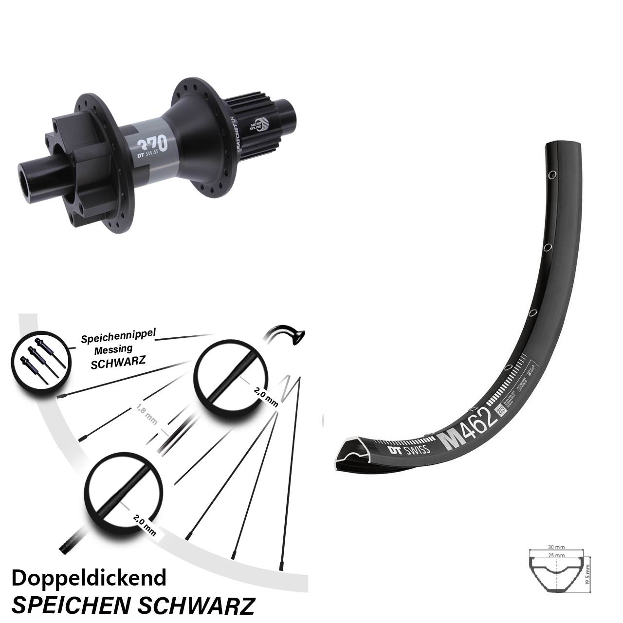 DT Swiss M462-370 27,5 Zoll Hinterrad 6-Loch 12x142 Shimano Micro Spline