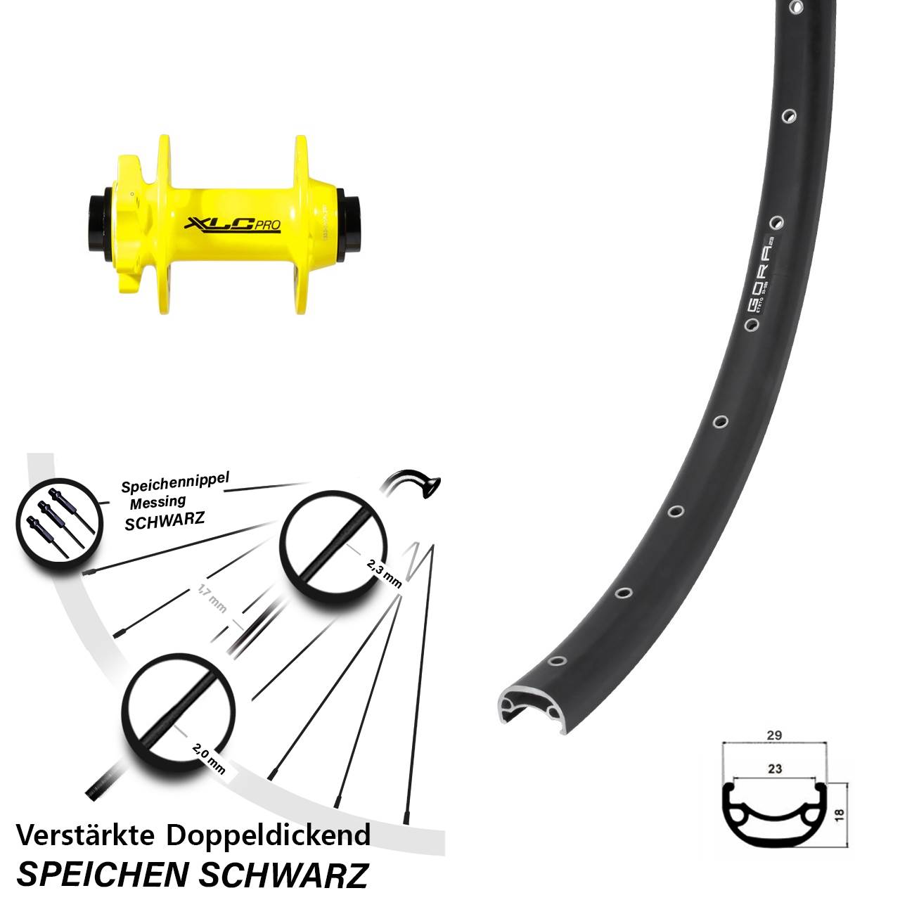 Vorderrad 6-Loch 28 Zoll Gora 23 XLC gelb 15x100