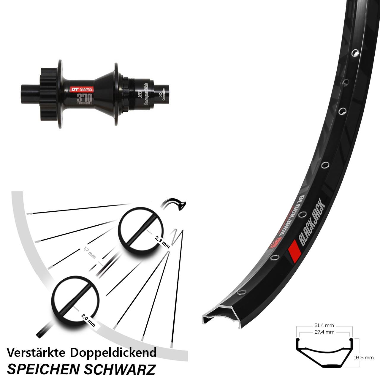 Disc Laufrad 650B Rodi Ready 27 DT Swiss 370 XD 11-12 fach 12x142