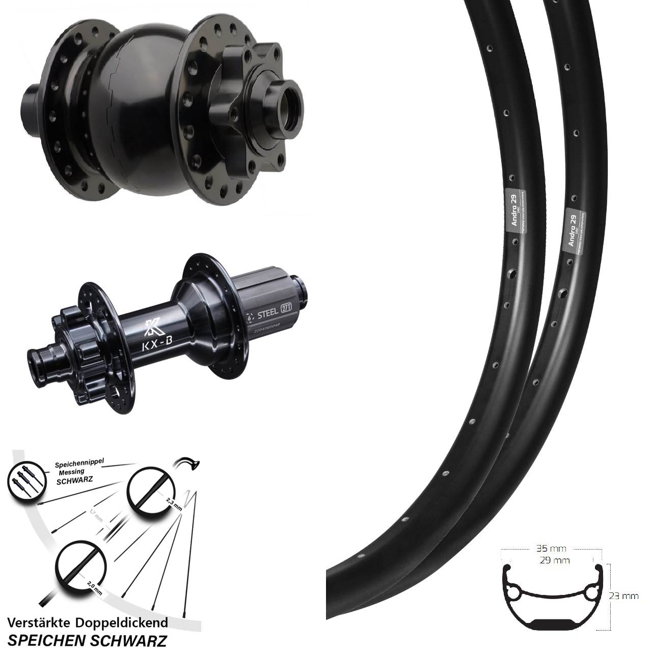 Ryde Andra 29 KX-BS SON 28 Zoll Laufradsatz 6-Loch 15x110 12x148 8-12 fach