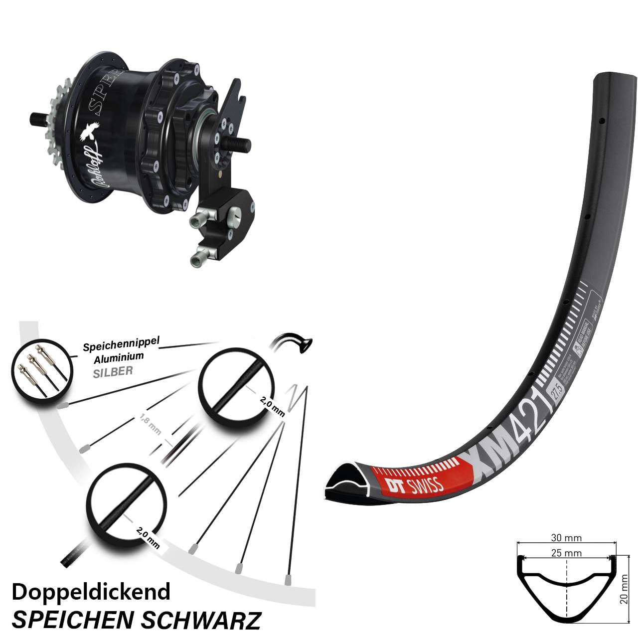 Hinterrad 27,5 Zoll DT Swiss XM 421 Disc Rohloff Speedhub 500/14 TS DB OEM2 schwarz