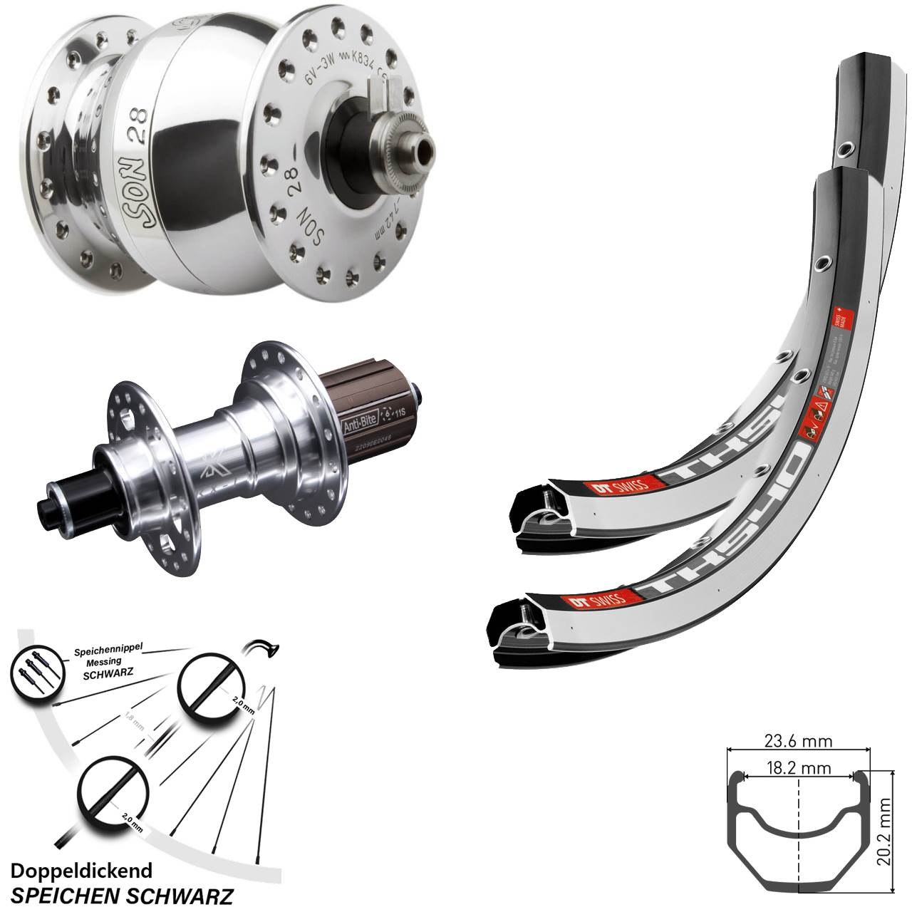 Laufrad-Satz polierter SON 28 Zoll DT Swiss TK 540 KX-T 8-12 fach QR