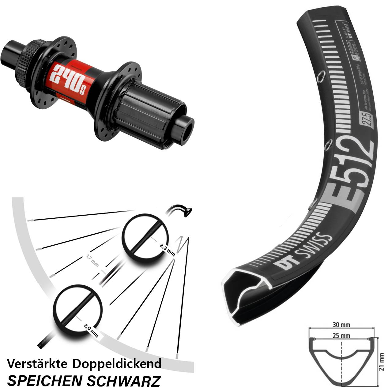 DT Swiss E 512 240s 29 Zoll Disc Hinterrad 12x148 8-11 fach