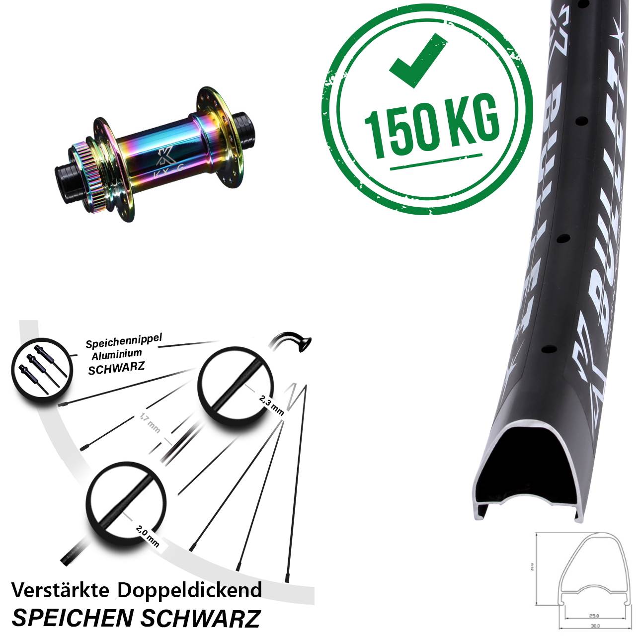 Vorderrad Centerlock 28-29 Zoll KX-G Bullet OS Oilslick 12x100