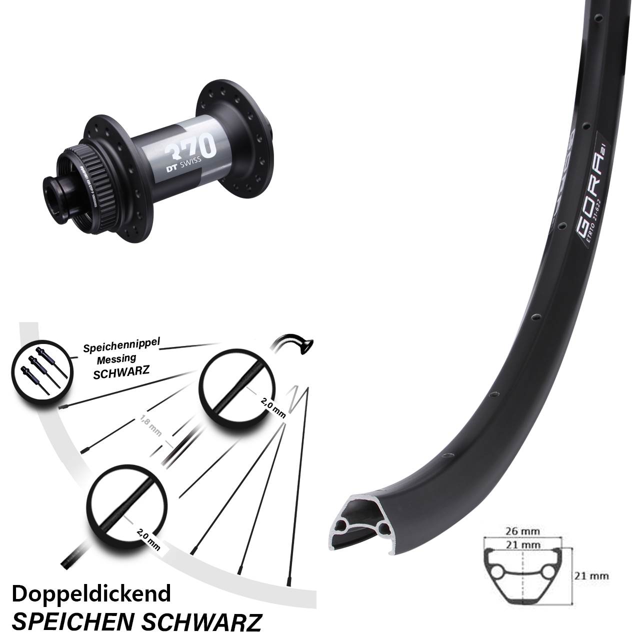 28-29 Zoll Gora 21 DT Swiss 370 Disc Laufrad 12x100