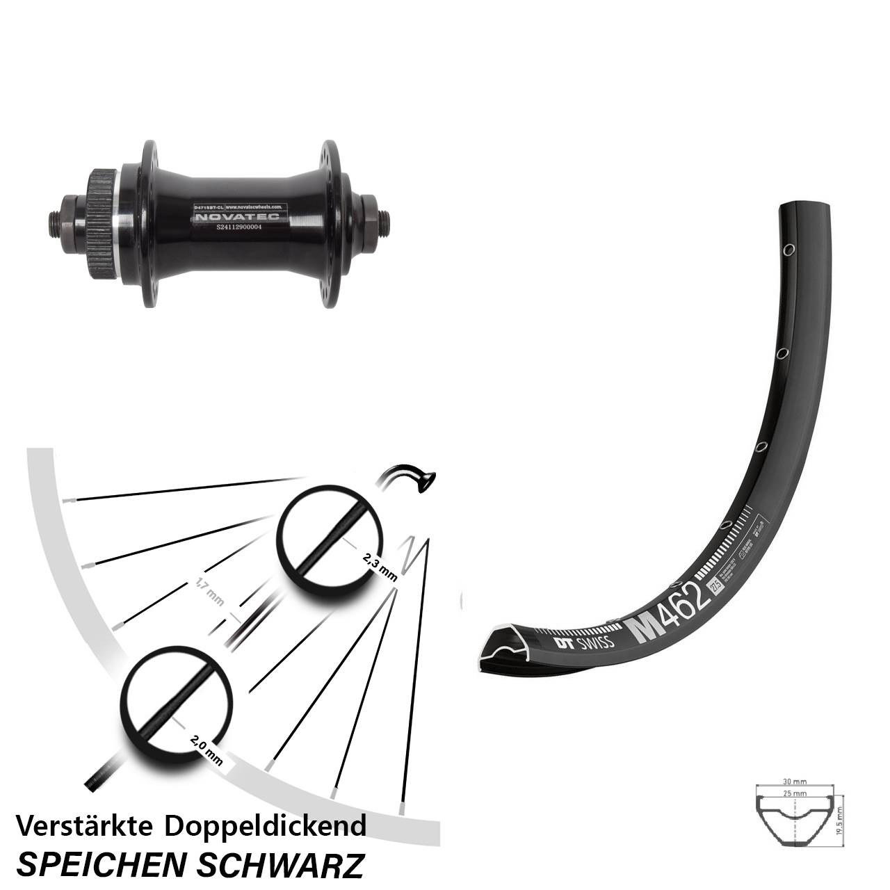 Vorderrad Centerlock 27,5 Zoll DT Swiss M 462 Novatec D471 für Schnellspanner