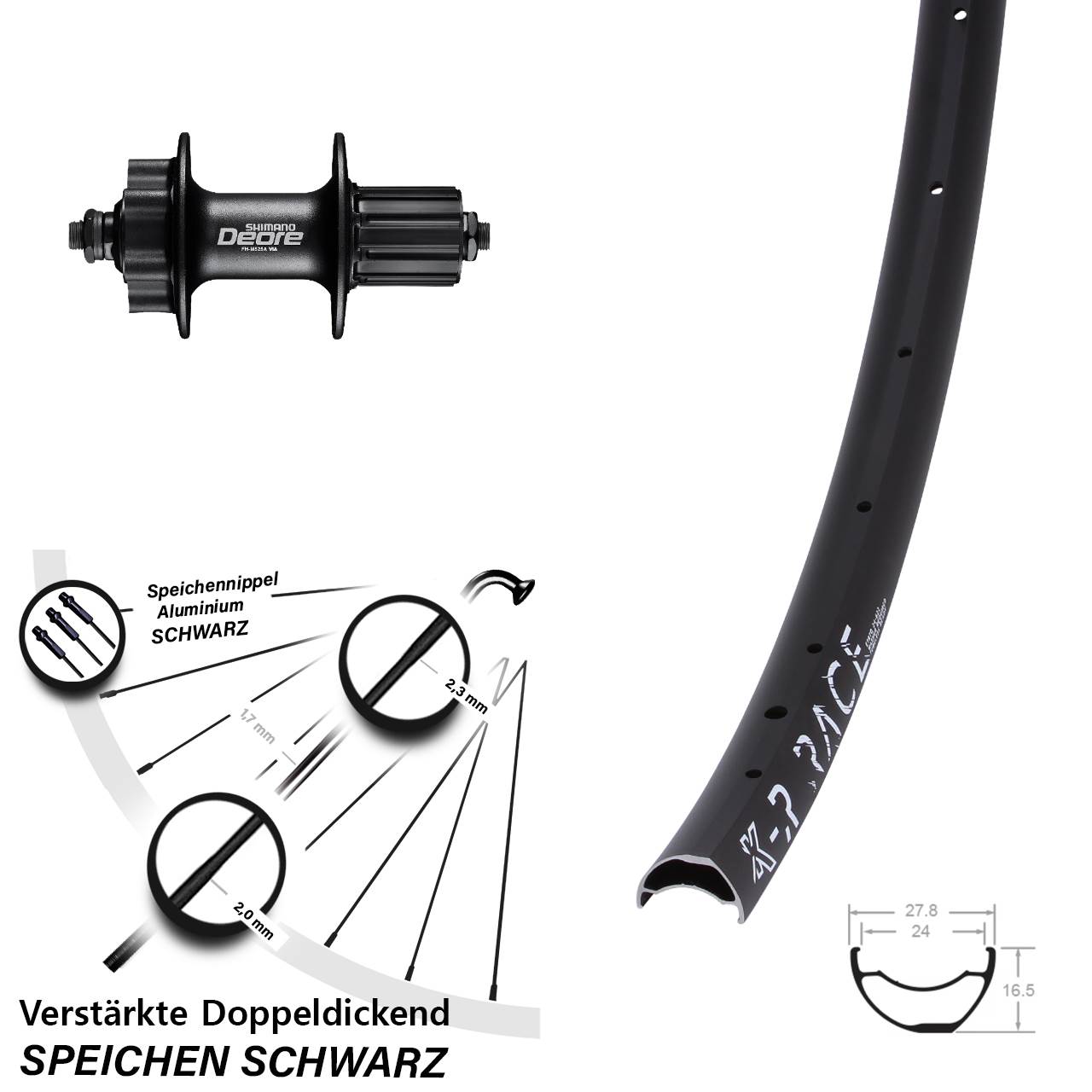 28 Zoll KX-R Race Shimano Deore 6-Loch Hinterrad für Schnellspanner 8-11 fach HG
