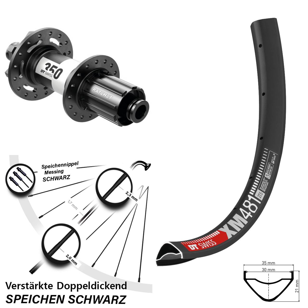 27,5 Zoll DT Swiss XM481-350 Disc Laufrad 12x142 8-11 fach HG