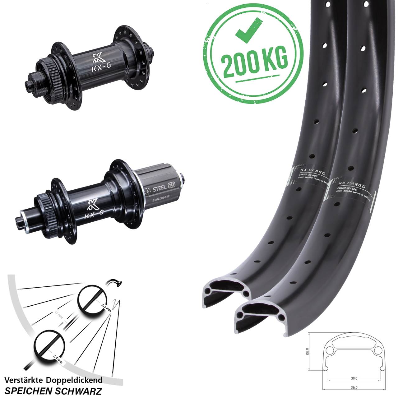 Centerlock Laufradsatz QR 20/26 Zoll Zoll KX-GS Cargo verstärkt 8-12 fach HG