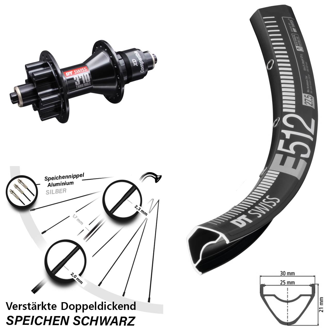 Disc 29 Zoll Hinterrad E512 DT Swiss 370 XD 11-12 fach für Schnellspanner