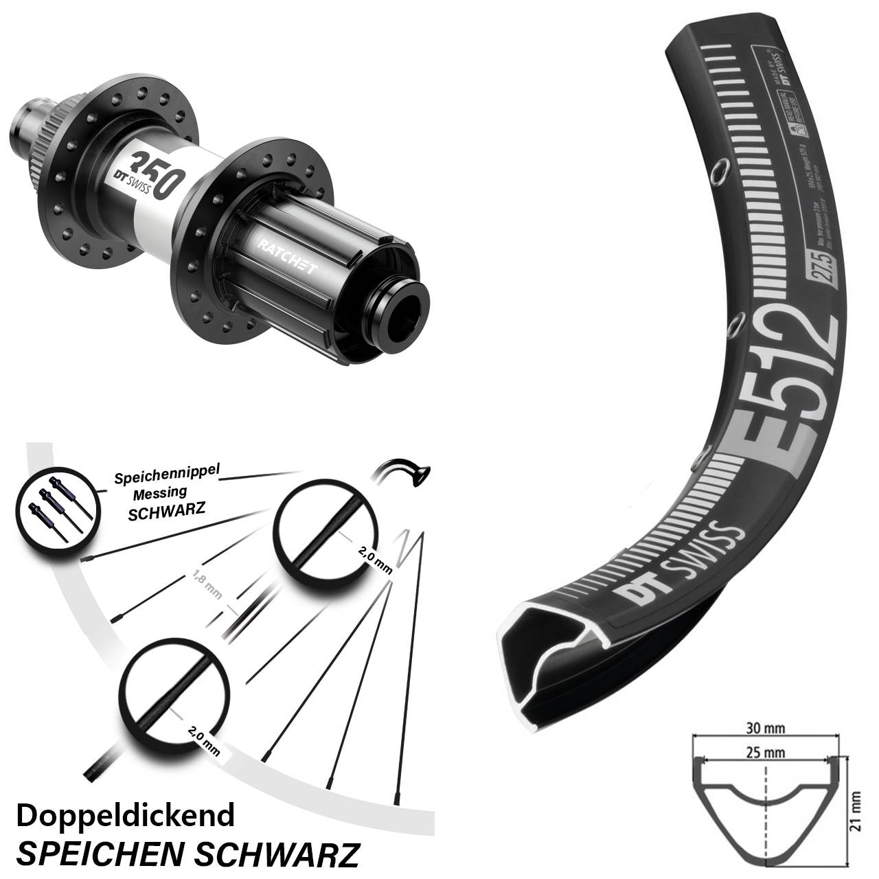 29 Zoll Hinterrad E 512 DT Swiss 350 Centerlock MTB 11-fach Steckachse 12x142 mm