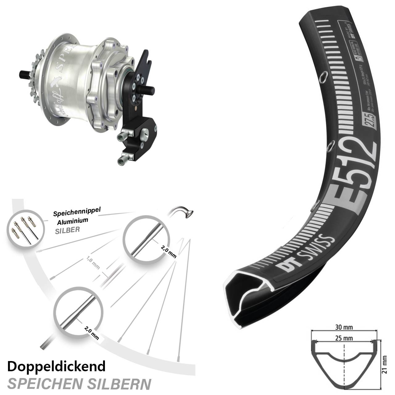Disc Hinterrrad 27,5 Zoll DT Swiss E512 Rohloff Speedhub 500/14 TS DB OEM2 Tandem