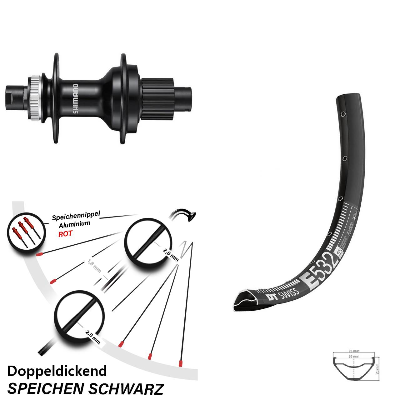 Centerlock Hinterrad 12x142 27,5 Zoll DT Swiss E 532 Shimano FH-MT510 Shimano Micro Spline
