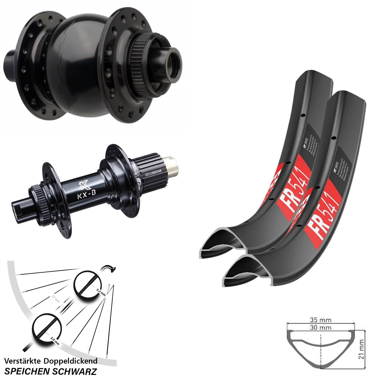 Laufradsatz 29 Zoll DT Swiss FR 541 KX-B SON 28 Micro Spline 15x110 12x148