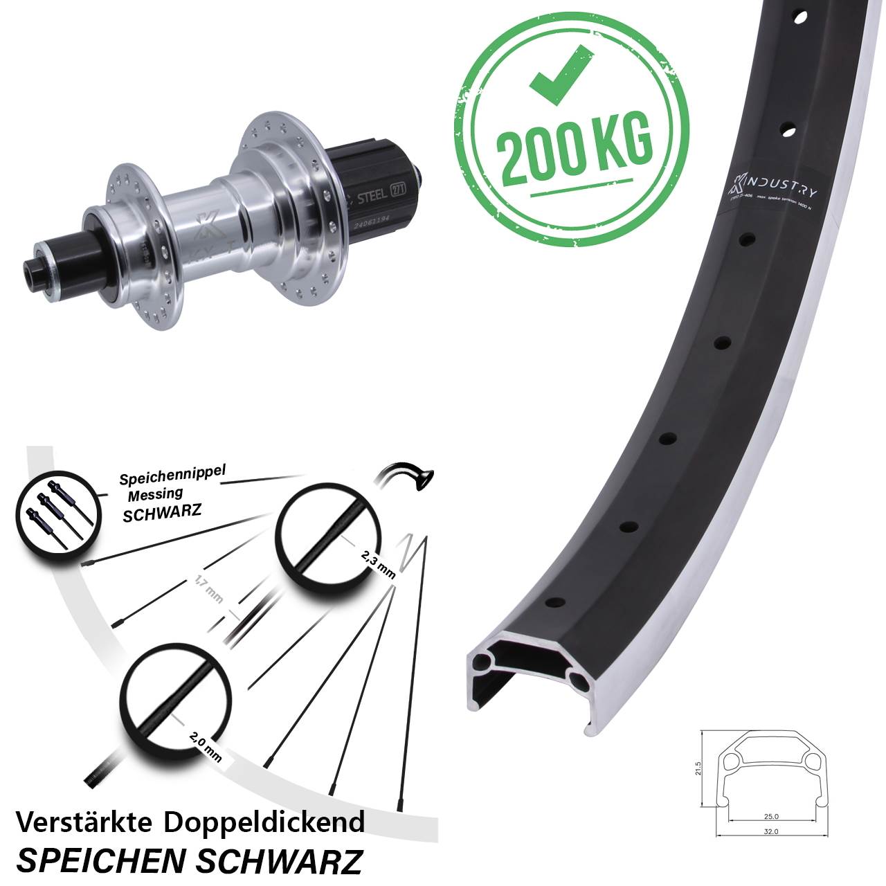 26 Zoll Heavy Duty Hinterrad KX-TS Industry HG 8-12 fach