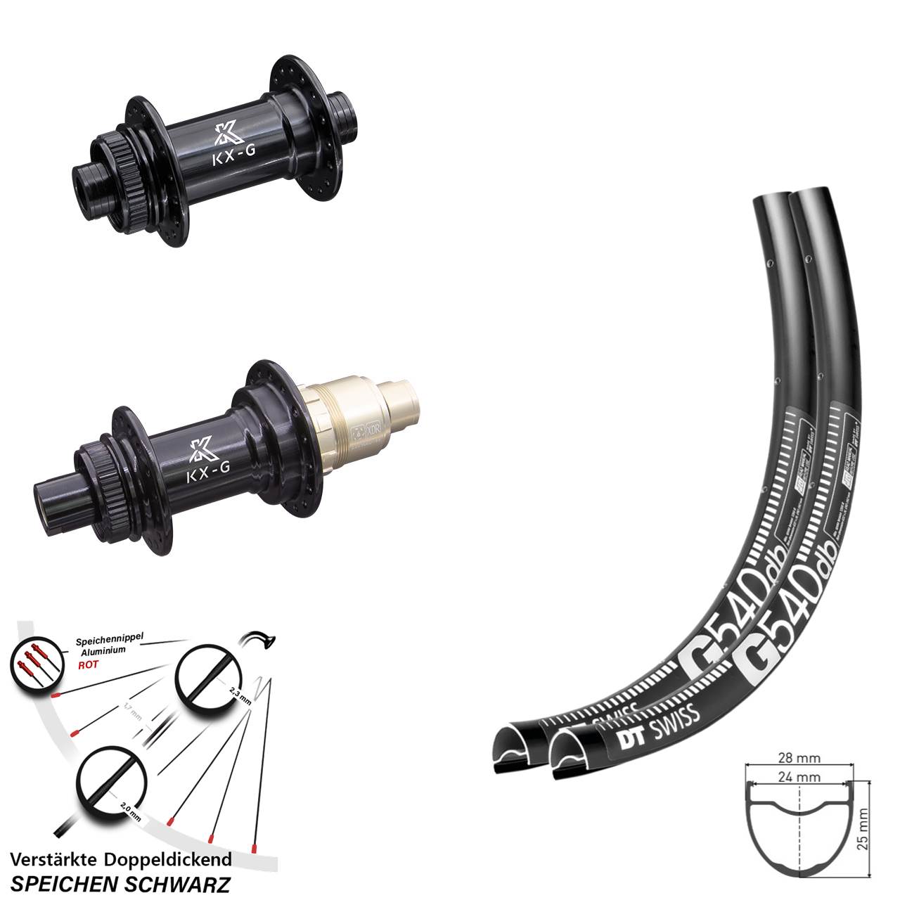 28 Zoll DT Swiss G540 KX-G Disc Laufrad-Satz 15x100 12x142 XDR 11-12 fach
