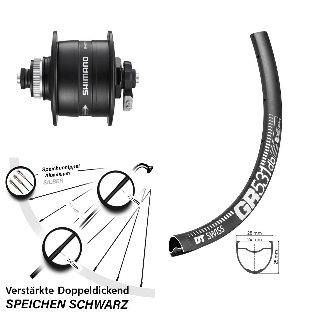 Nabendynamolaufrad Shimano DH-3D37 DT Swiss GR 531 DB Disc 27,5 Zoll