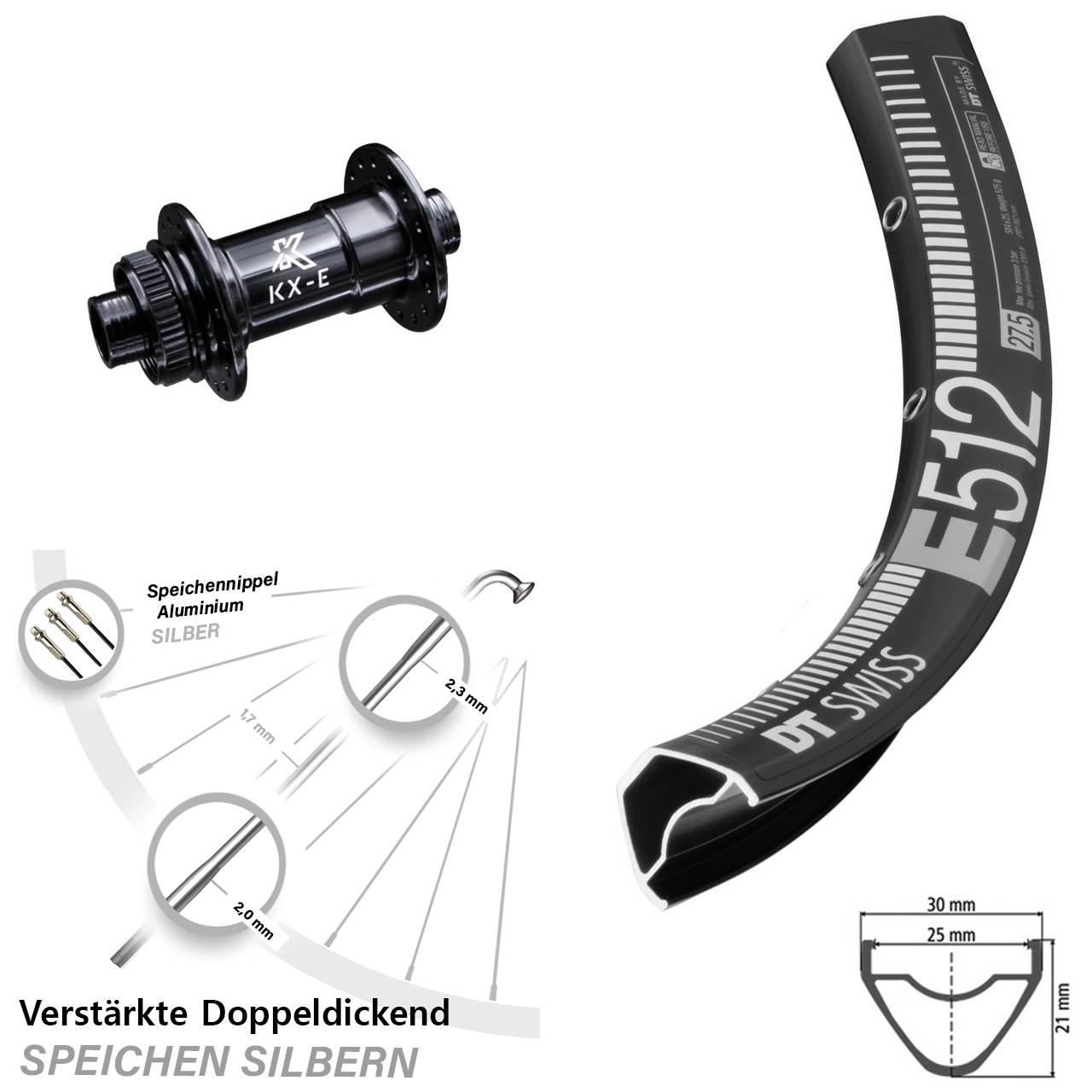 29 Zoll Vorderrad MTB Enduro DT Swiss E 512 KX-E Nabe Centerlock Steckachse 15x100 mm
