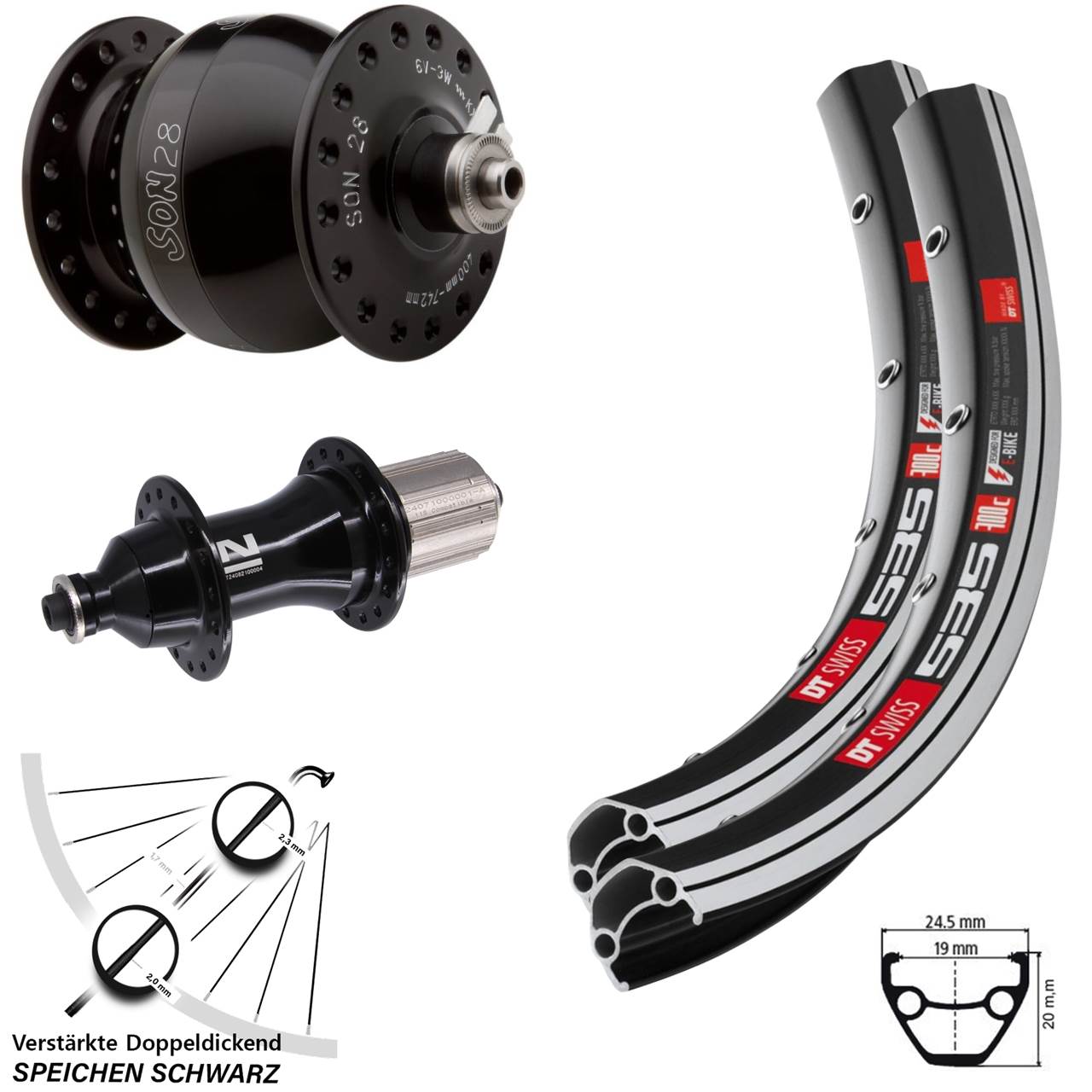 Laufradsatz DT Swiss 535 Novatec F162 Heavy Duty SON 28 Zoll 8-12 fach HG für Schnellspanner