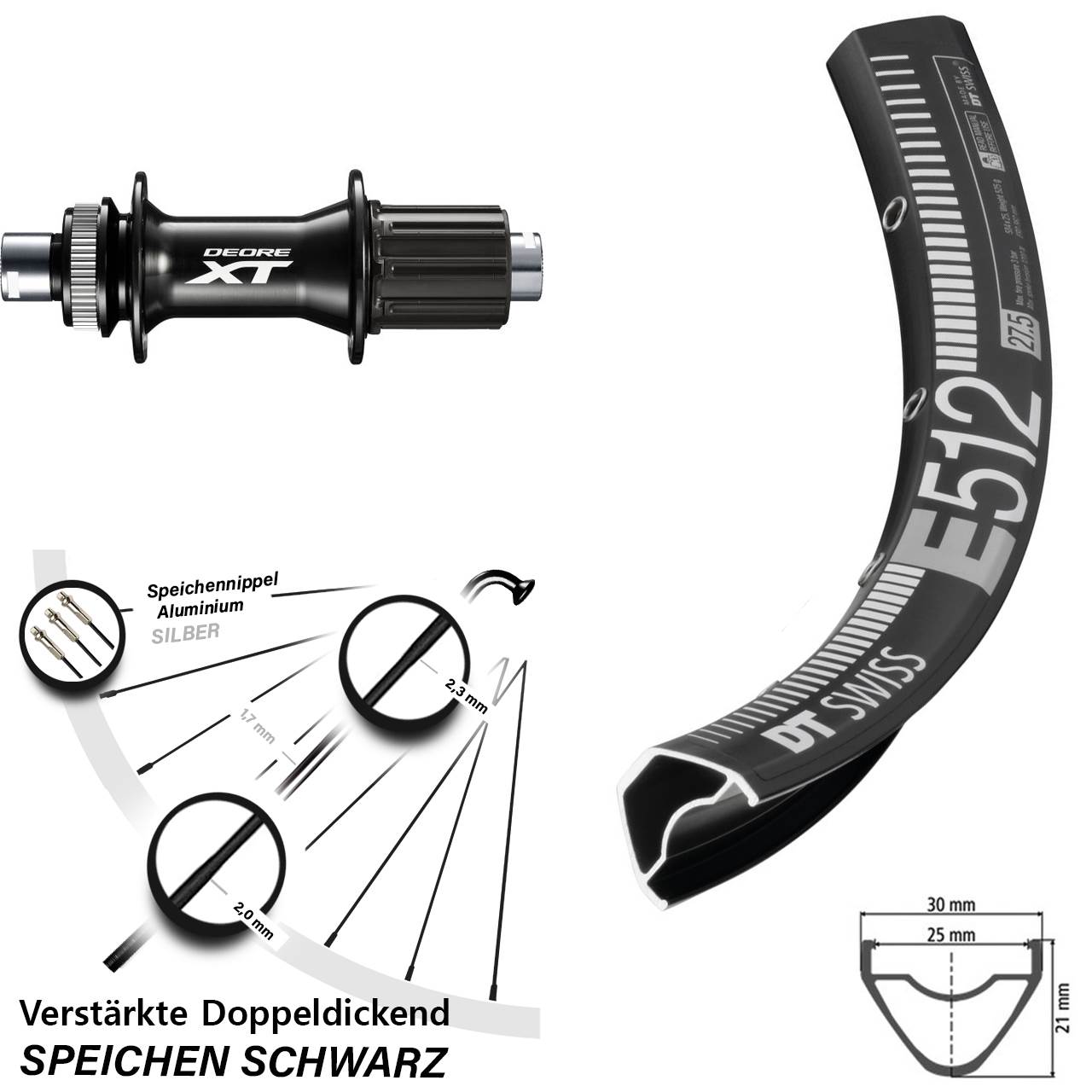DT Swiss E512 Shimano XT FH-M8010-B 29 Zoll Disc Laufrad 12x148 Boost 8-11 fach