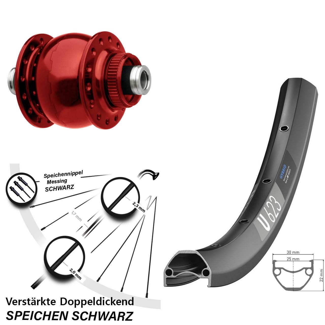 29 Zoll DT Swiss U623 SON 28 rot Disc Nabendynamovorderrad 12x100