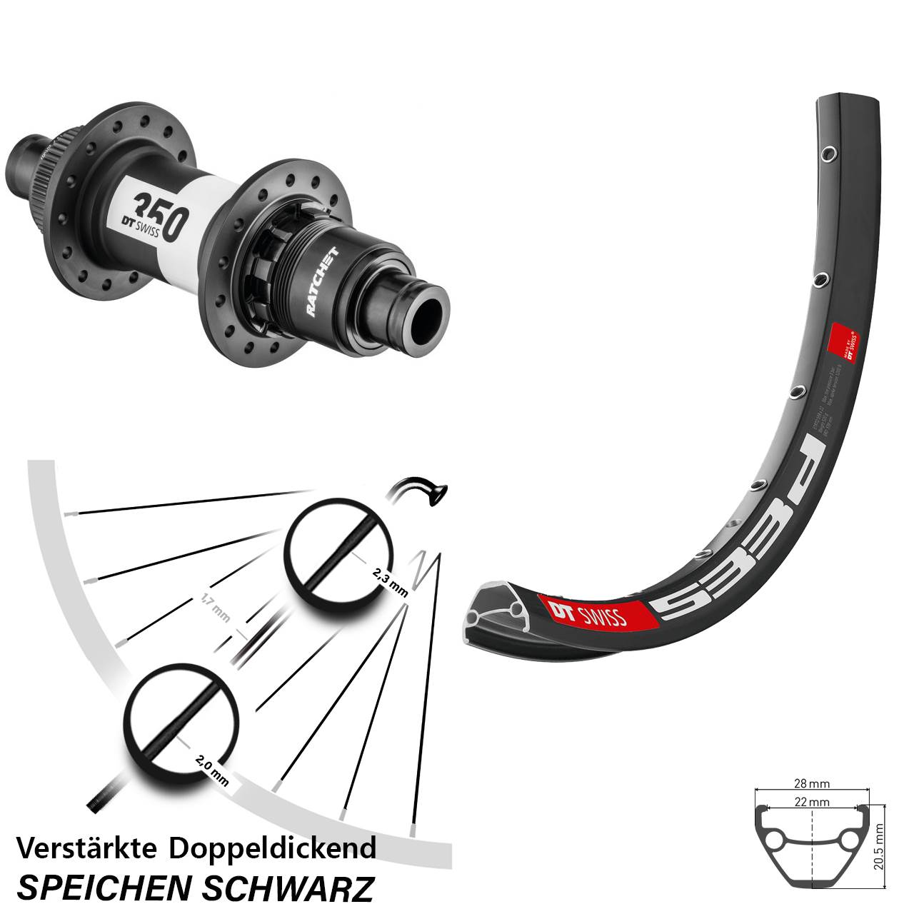 27,5 Zoll Hinterrad 12x142 mm DT Swiss 533d-350 Centerlock SRAM XD